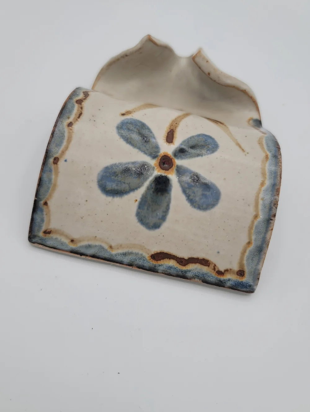 Handmade Studio Pottery Spoon Rest Splash Guard Rustic Farmhouse Blue Cottage